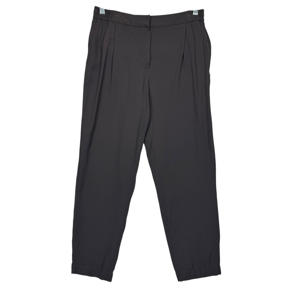 Massimo Dutti Womens‎ Pleated Tapered Trousers Dark Gray Elastic Waist Size 8